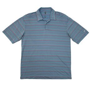 Nike Polo Shirt Mens L Large Blue Pink Golf Striped Stretch Performance Golf